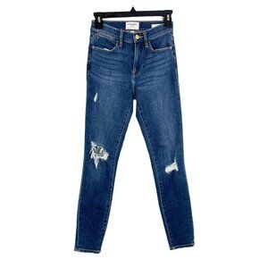 Frame Le High Skinny Jeans Clyde Medium Wash Ripped Distressed - Women's Size 25